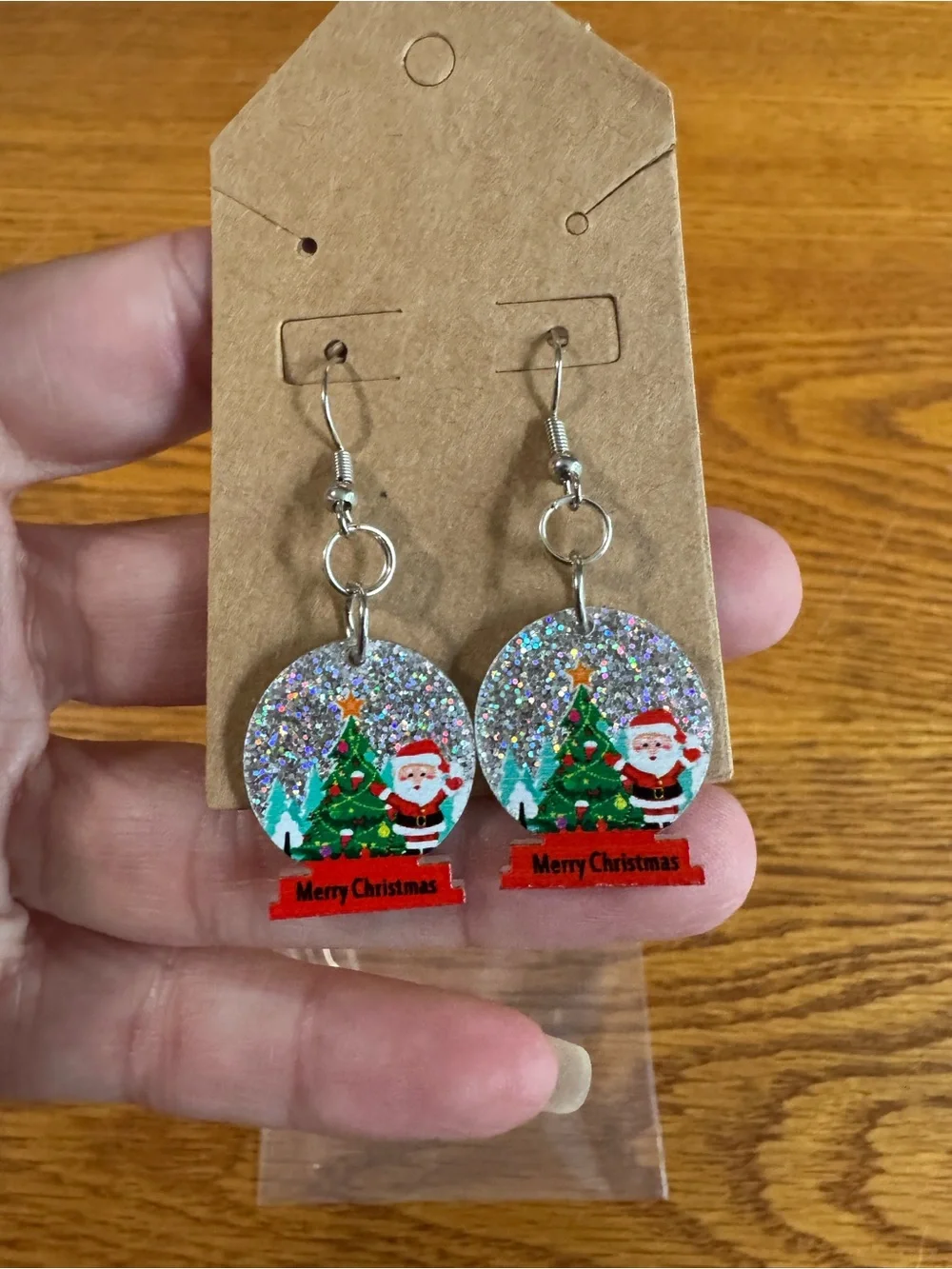 Santa & Christmas Tree Glitter Drop Earrings - Silver Hooks
